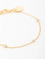 Gold Plated Brass Cubic Zirconia Dainty Bracelet