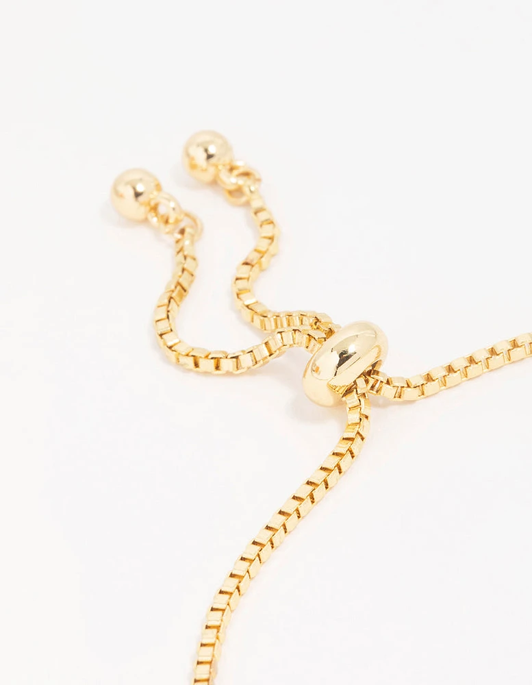 Gold Plated Brass Cubic Zirconia Heart & Bow Charm Toggle Bracelet