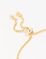 Gold Plated Brass Cubic Zirconia Heart & Bow Charm Toggle Bracelet