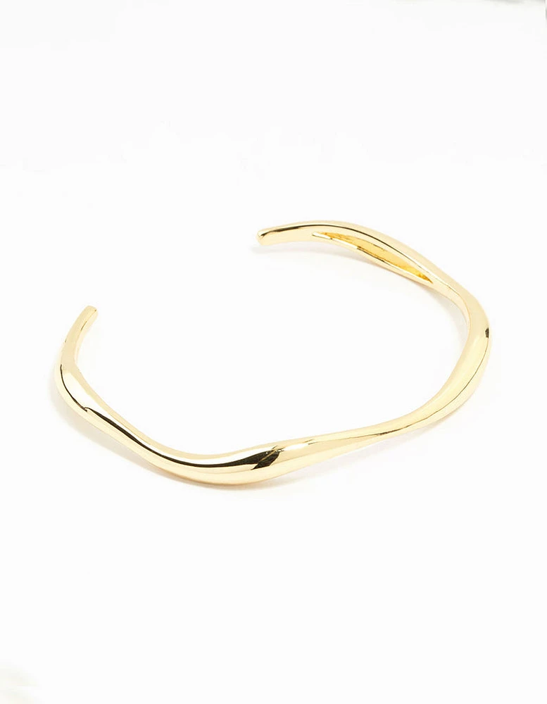 Gold Plated Brass Wavy Open Wrist Cuff