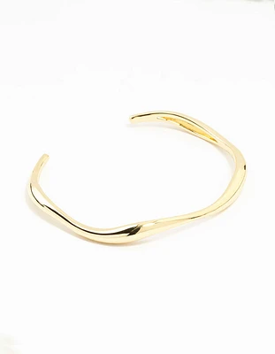 Gold Plated Brass Wavy Open Wrist Cuff