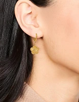Waterproof Gold Plated Stainless Steel Flower Drop Hoop Earrings