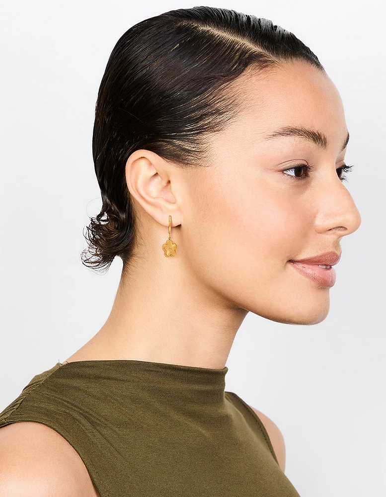 Gold Plated Stainless Steel Flower Drop Hoop Earrings