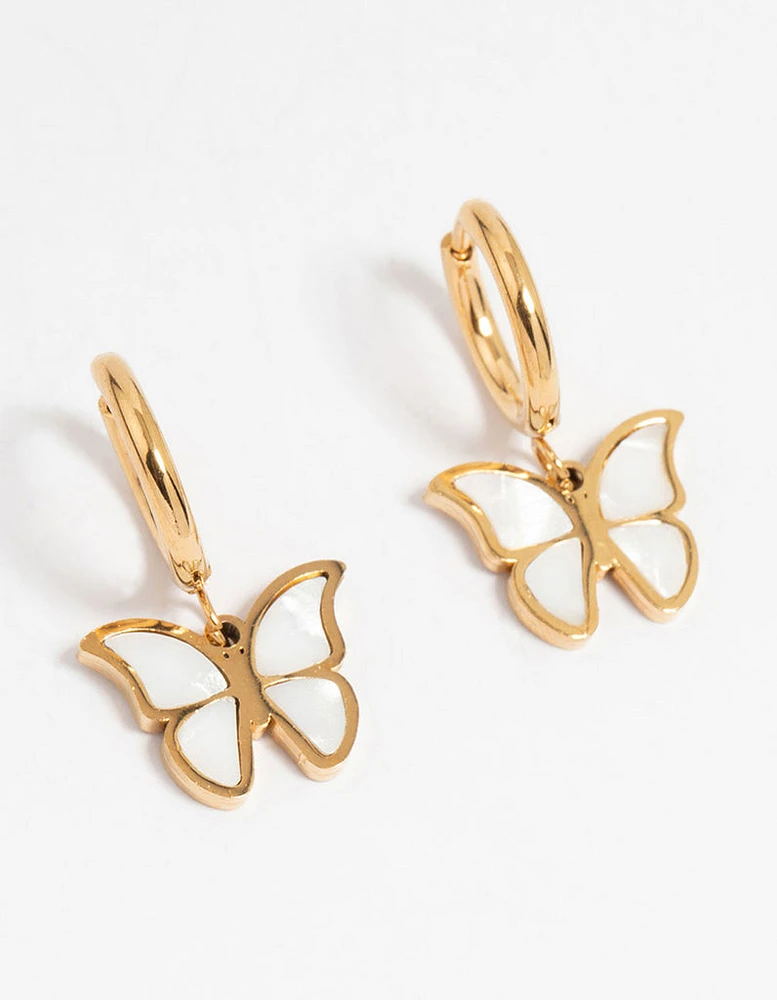 Waterproof Gold Plated Stainless Steel Butterfly Hoop Earrings