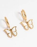 Waterproof Gold Plated Stainless Steel Butterfly Hoop Earrings