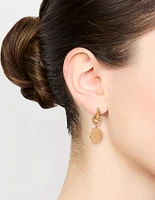 Gold Plated Stainless Steel Clover Coin Drop Hoop Earrings