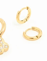 Gold Plated Stainless Steel Cubic Zirconia Flower Hoop Earrings 3-Pack