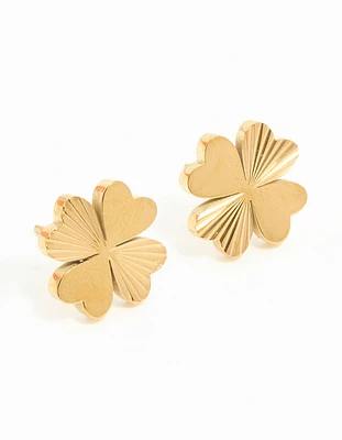 Waterproof Gold Plated Stainless Steel Ribbed Clover Stud Earrings