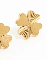 Gold Plated Stainless Steel Ribbed Clover Stud Earrings