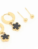 Gold Plated Stainless Steel Flower & Star Earrings 3-Pack