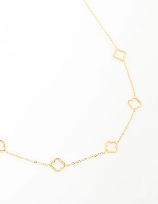 Waterproof Gold Plated Stainless Steel Hollow Flower Pendant Necklace