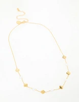 Gold Plated Stainless Steel Pearl & Clover Pendant Necklace