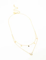 Gold Plated Stainless Steel Butterfly Layered Necklace