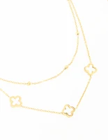 Gold Plated Stainless Steel Flower Layered Necklace