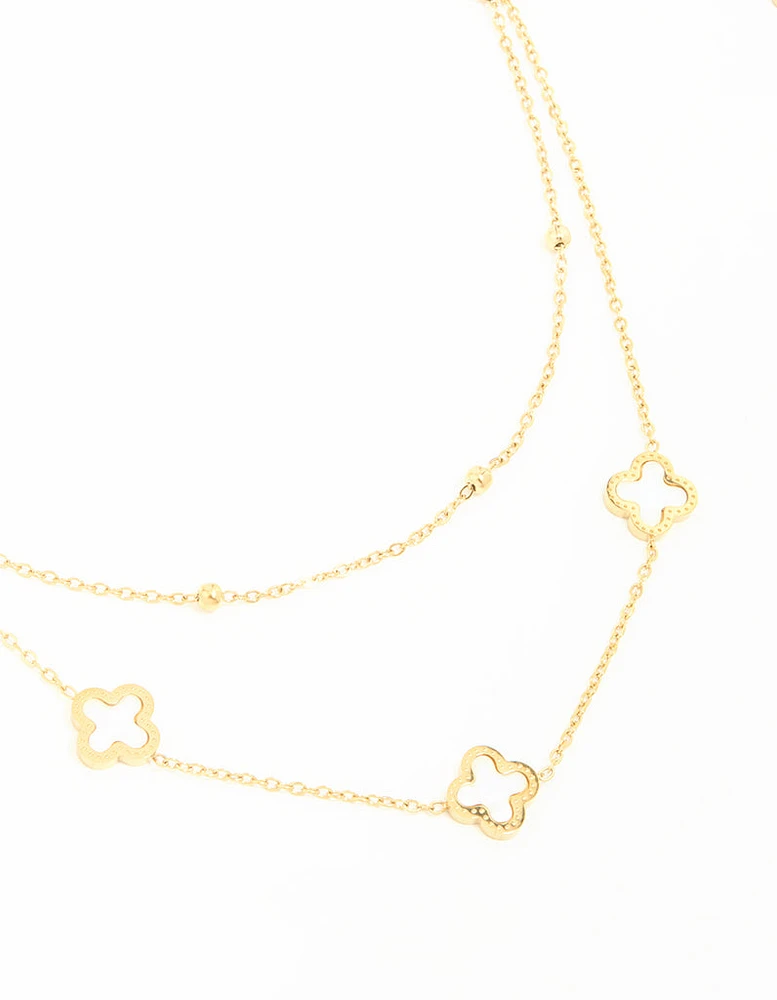Waterproof Gold Plated Stainless Steel Flower Layered Necklace