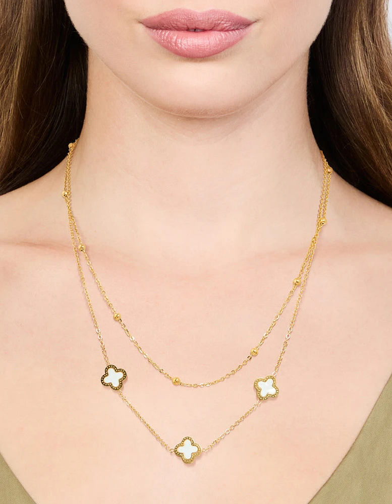 Waterproof Gold Plated Stainless Steel Flower Layered Necklace