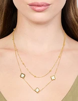 Waterproof Gold Plated Stainless Steel Flower Layered Necklace