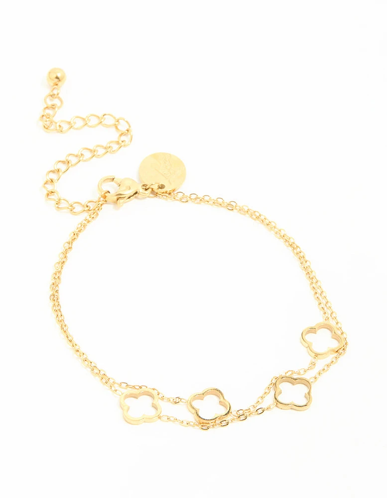 Gold Plated Stainless Steel Hollow Flower Layered Bracelet