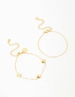 Gold Plated Stainless Steel Clover & Pearl Bracelets 2-Pack