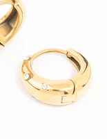 Waterproof Gold Plated Stainless Steel Diamante Huggie Earrings