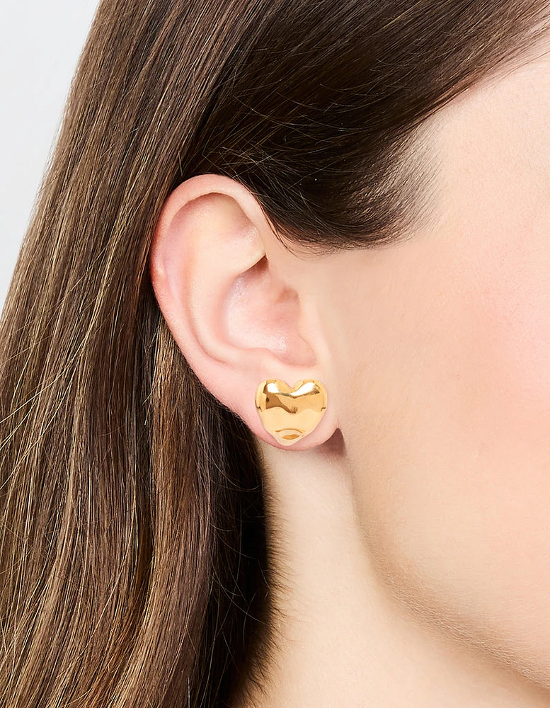 Waterproof Gold Plated Stainless Steel Molten Heart Stud Earrings