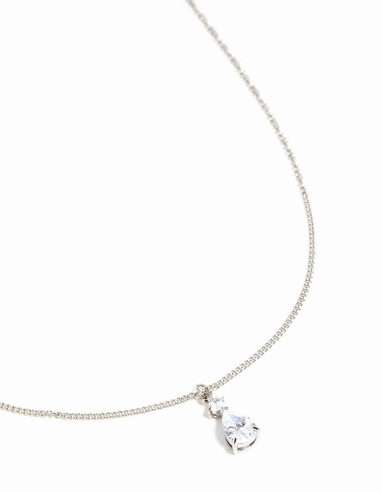 Waterproof Stainless Steel Cubic Zirconia Pear Pendant Necklace