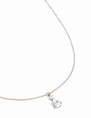 Waterproof Stainless Steel Cubic Zirconia Pear Pendant Necklace