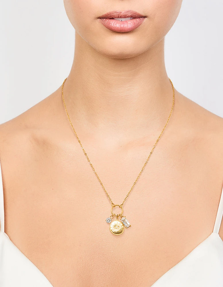 Waterproof Gold Plated Stainless Steel Cubic Zirconia Evil Eye Pendant Necklace