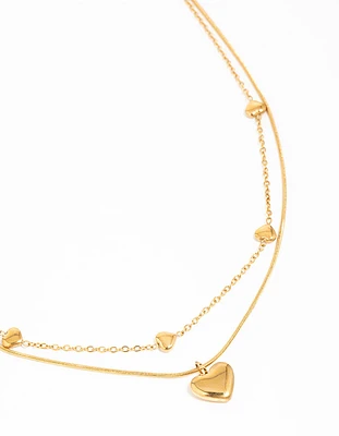 Waterproof Gold Plated Stainless Steel Heart Pendant Layered Necklace