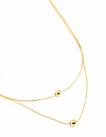 Waterproof Gold Plated Stainless Steel Ball Pendant Layered Necklace