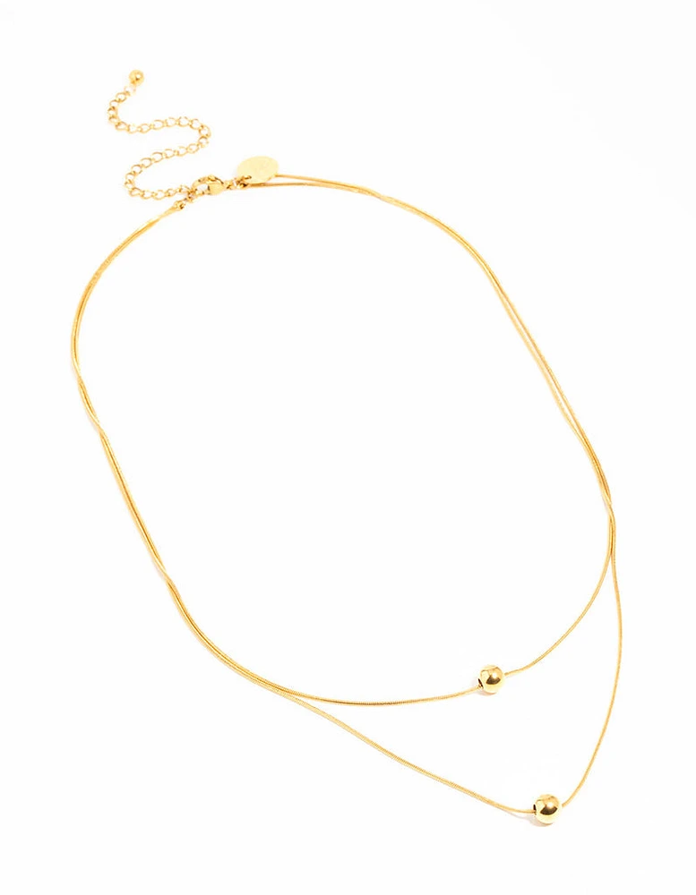 Waterproof Gold Plated Stainless Steel Ball Pendant Layered Necklace