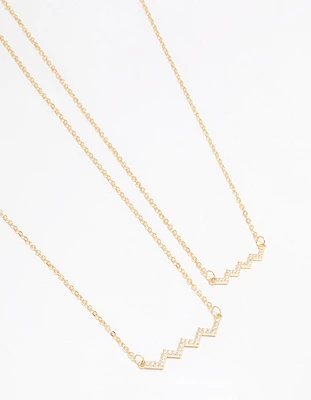 Gold Plated Cubic Zirconia Zig Zag Pendant Necklace Pack