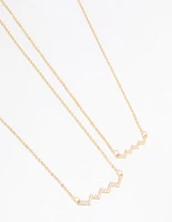 Gold Plated Cubic Zirconia Zig Zag Pendant Necklace Pack