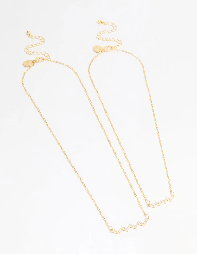 Gold Plated Cubic Zirconia Zig Zag Pendant Necklace Pack