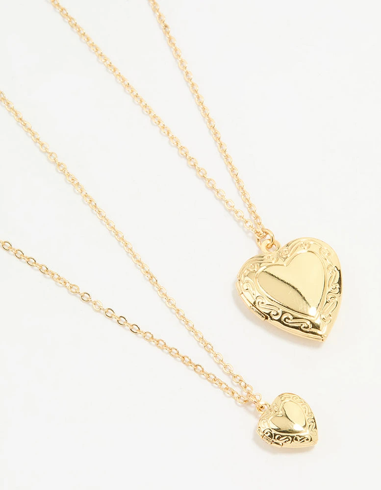 Gold Plated Heart Pendant Necklaces 2-Pack