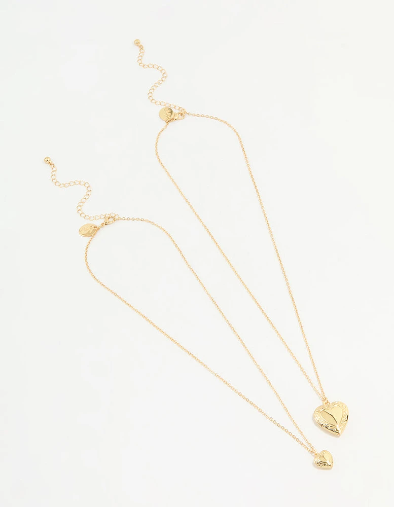 Gold Plated Heart Pendant Necklaces 2-Pack