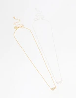Mixed Metal Cubic Zirconia Heart Link Necklaces 2-Pack