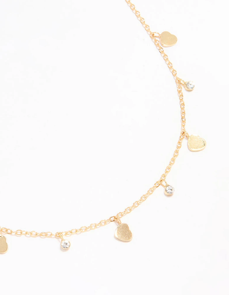 Gold Plated Cubic Zirconia & Heart Charm Pendant Necklace