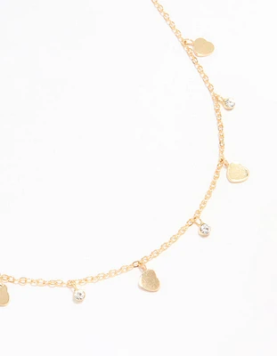Gold Plated Cubic Zirconia & Heart Charm Pendant Necklace