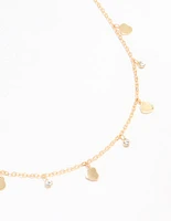 Gold Plated Cubic Zirconia & Heart Charm Pendant Necklace