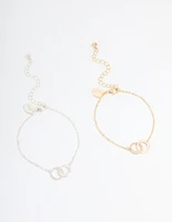Gold & Silver Plated Brass Cubic Zirconia Link Bracelets 2-Pack