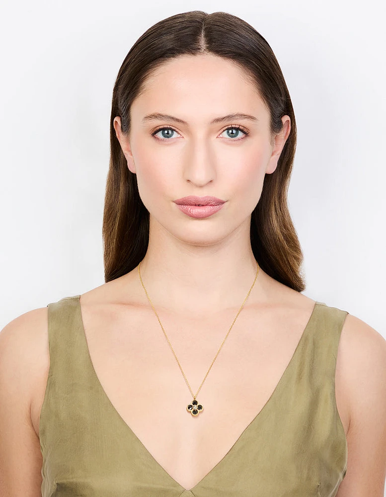 Waterproof Gold Plated Stainless Steel Black Flower Pendant Necklace
