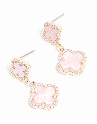 Rose Gold Cubic Zirconia Pink Flower Drop Earrings