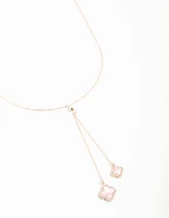 Rose Gold Cubic Zirconia Pink Flower Y-Necklace