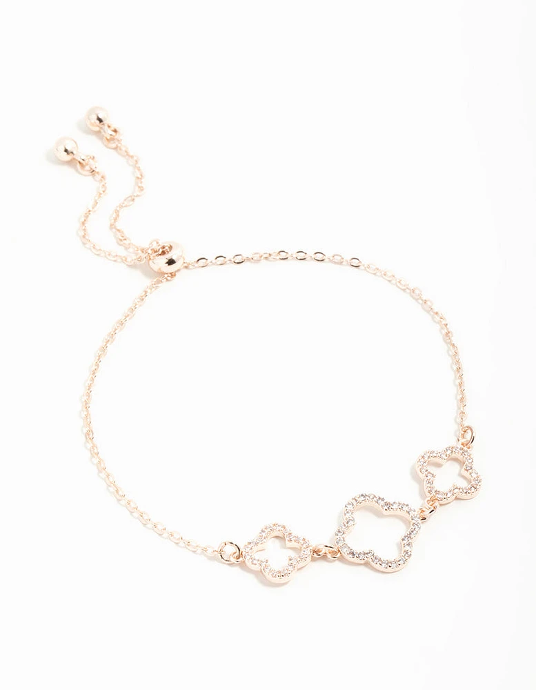 Rose Gold Cubic Zirconia Flower Trio Bracelet