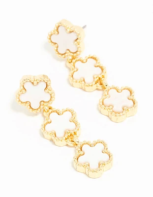 Gold Plated Flower Trio Drop Earrings