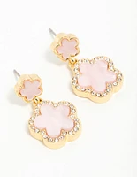 Gold Plated Pink Flower Drop Earrings