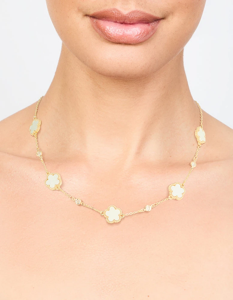 Gold Plated Cubic Zirconia Flower Pendant Necklace