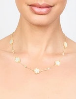 Gold Plated Cubic Zirconia Flower Pendant Necklace