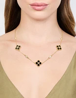 Gold Plated Cubic Zirconia Black Flower Pendant Necklace